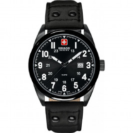 Watch strap Swiss Military Hanowa 06-4181.13.007-Buckle-Studs-Black Leather Black 22mm